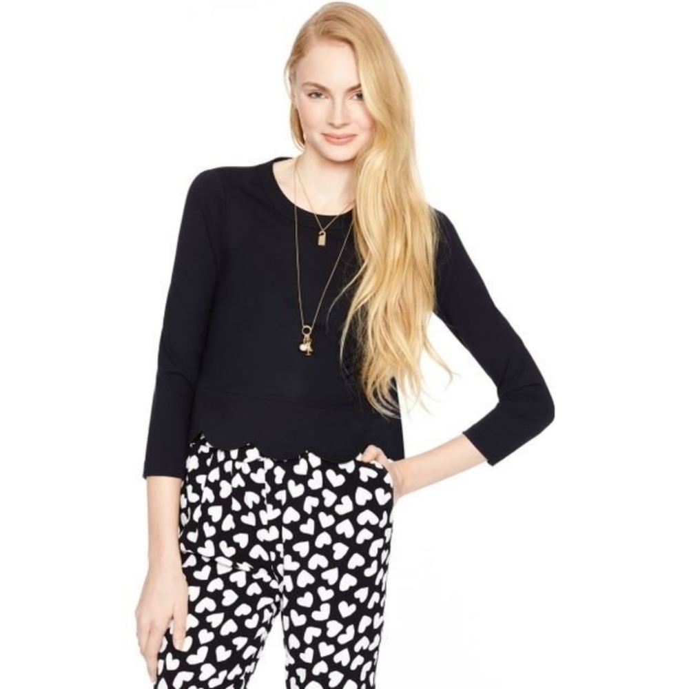 Kate Spade Black Ponte Scallop Crop Top Size 4